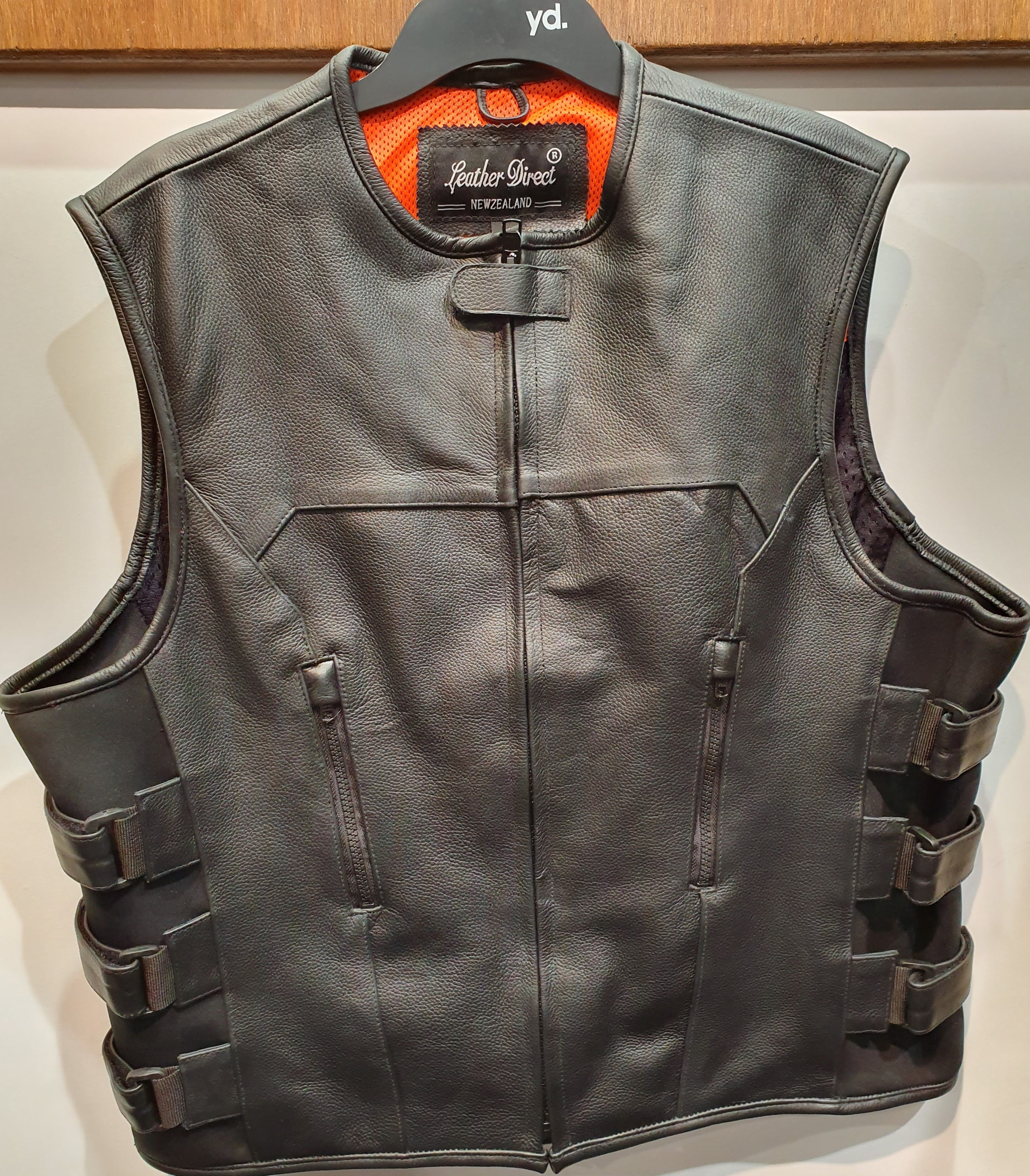 True Element Mens Swat Team Style Leather Motorcycle Vest w/Side Adjust.  (S-5XL)