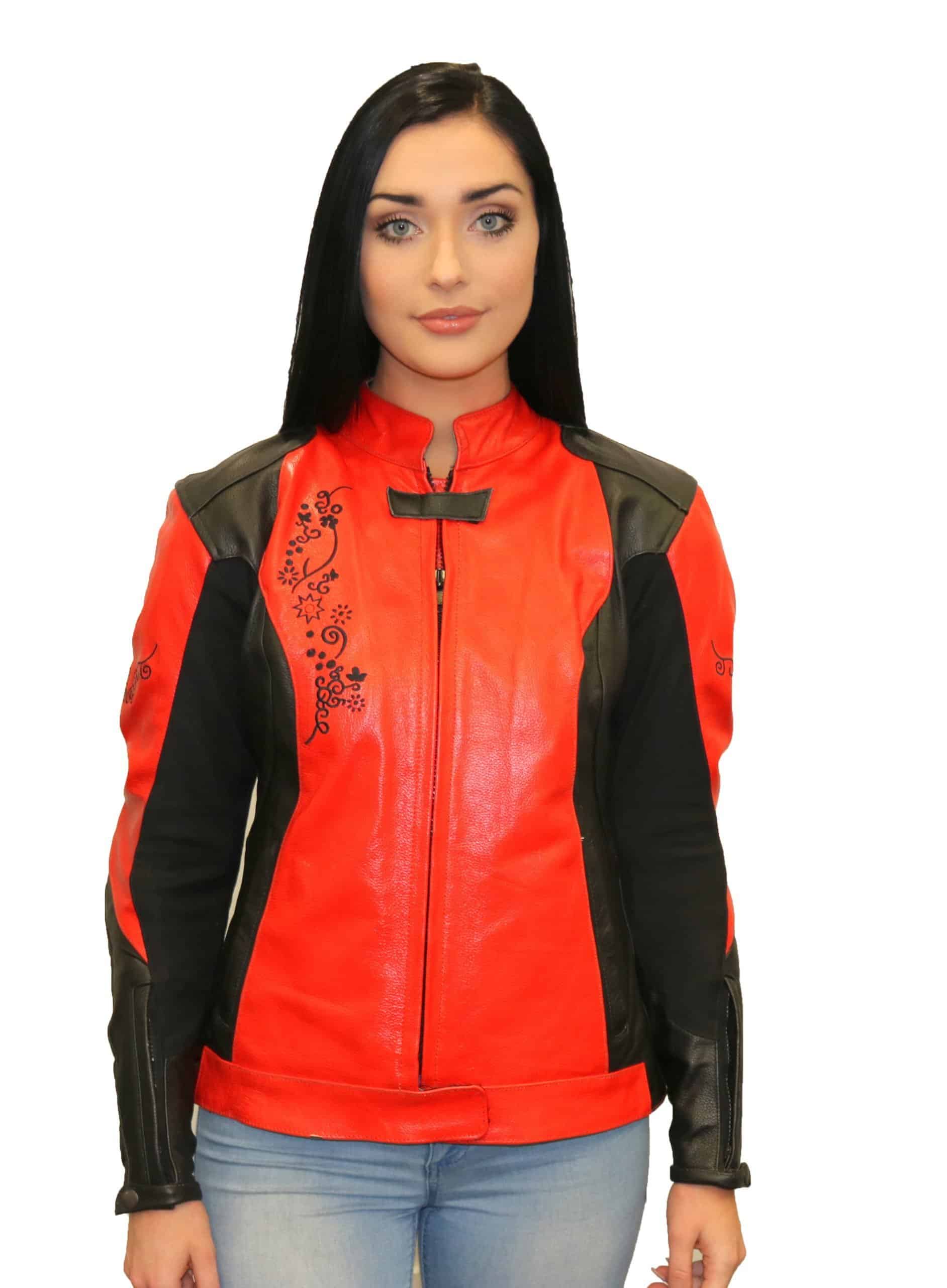 Ladies red sales biker jacket