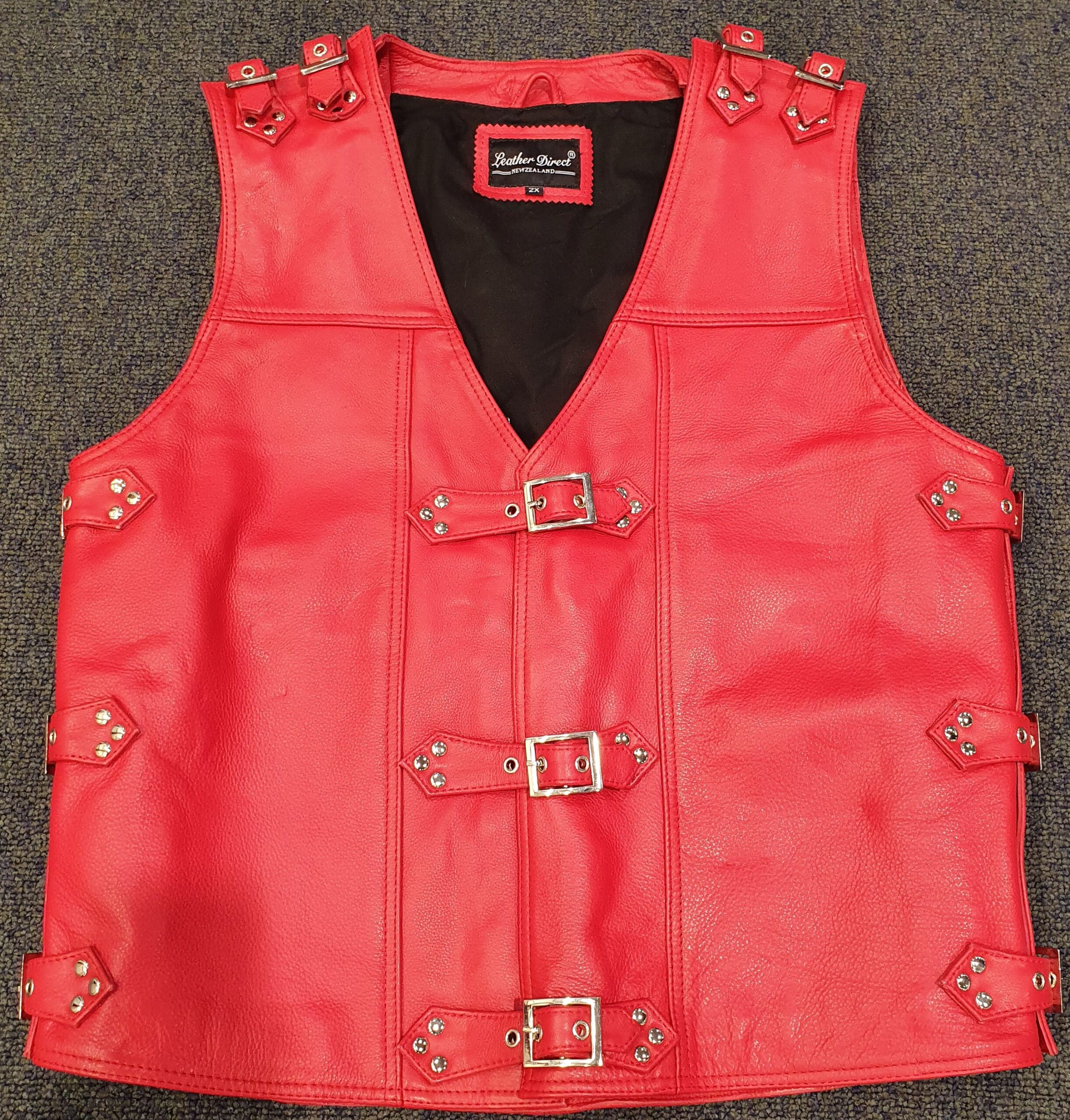 leather vest red