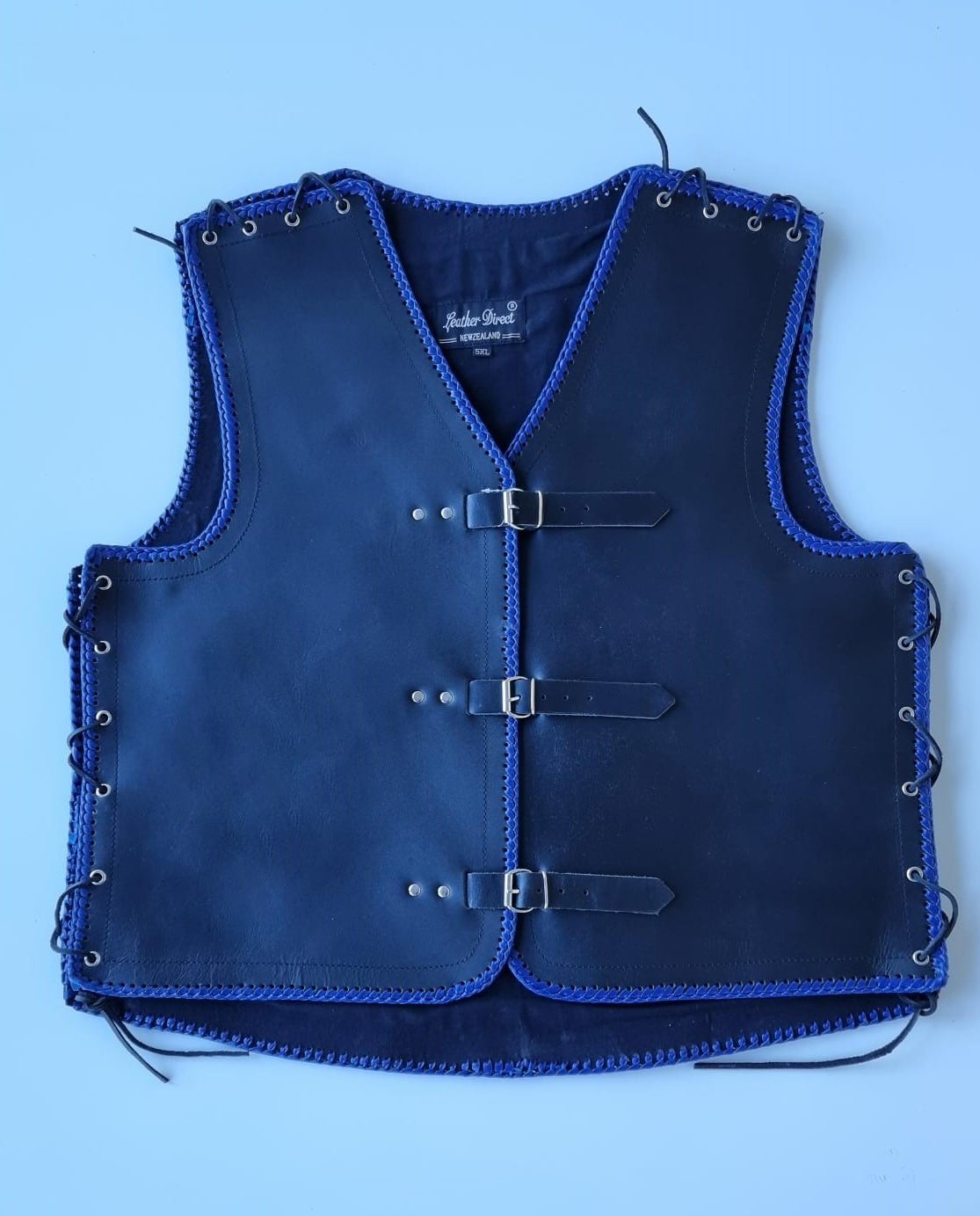 blue motorcycle vest